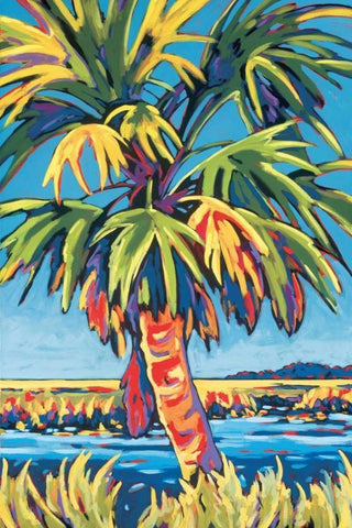 Pine Island Palm White Modern Wood Framed Art Print with Double Matting by Evans, Sally
