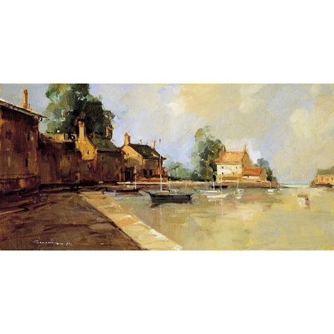Morning Harbor Gold Ornate Wood Framed Art Print with Double Matting by Goerschner, Ted