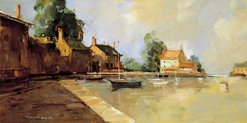 Morning Harbor Black Ornate Wood Framed Art Print with Double Matting by Goerschner, Ted