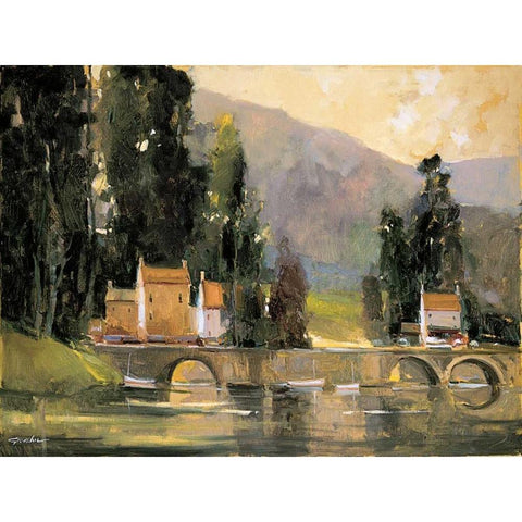 Bridge in the Cottswalds Black Modern Wood Framed Art Print with Double Matting by Goerschner, Ted