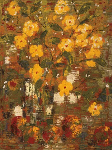 Yellow Bouquet White Modern Wood Framed Art Print with Double Matting by Gojanovic, Zivana