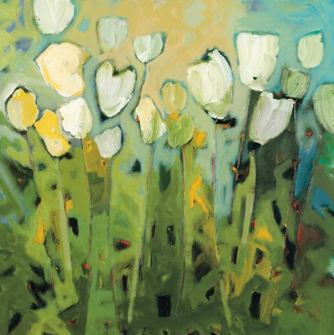 White Tulips I White Modern Wood Framed Art Print with Double Matting by Harwood, Jennifer