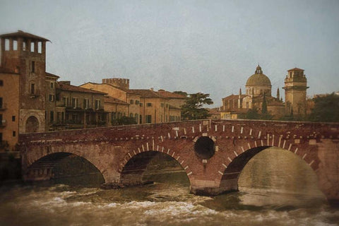 Ponte Pietra Verona  Black Ornate Wood Framed Art Print with Double Matting by Jacks, Heather