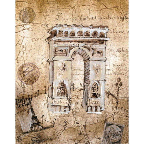 Arc De Triomphe Gold Ornate Wood Framed Art Print with Double Matting by Jardine, Liz