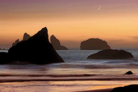 Moonset Black Ornate Wood Framed Art Print with Double Matting by Jones, Mike
