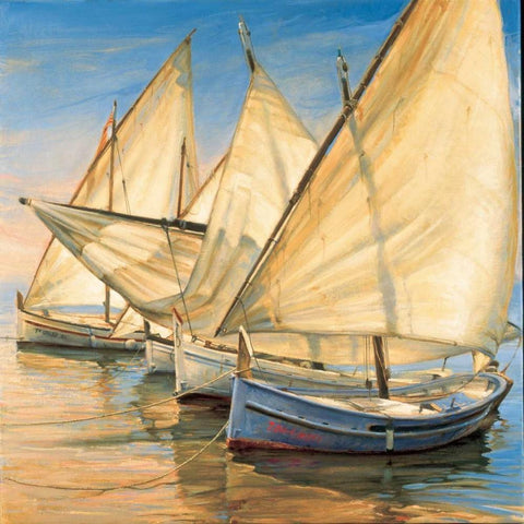 Windward Latin Sails White Modern Wood Framed Art Print by Laporta, Jaume