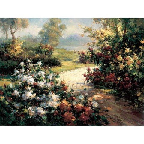 Pathway of Flowers Gold Ornate Wood Framed Art Print with Double Matting by Leila