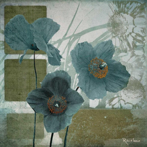 Cerulean Poppies I Black Modern Wood Framed Art Print with Double Matting by Lacie, Robert