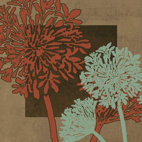 Floral Silhouette in Brown White Modern Wood Framed Art Print by MK Designs