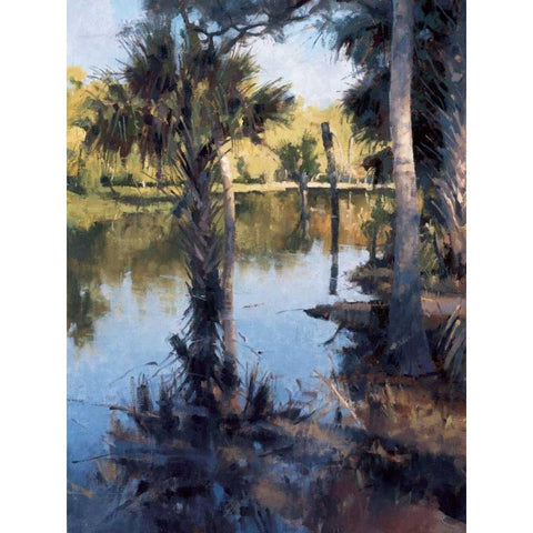Palms on Water I Gold Ornate Wood Framed Art Print with Double Matting by Moore, Larry