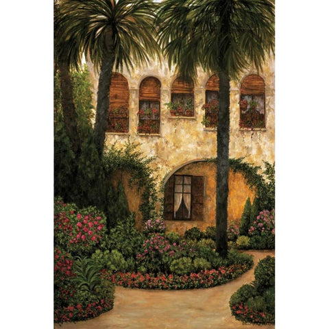 Patio Gerona Gold Ornate Wood Framed Art Print with Double Matting by Masdeu, Montserrat