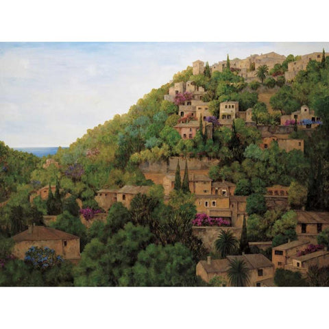 Vista de Deia Gold Ornate Wood Framed Art Print with Double Matting by Masdeu, Montserrat