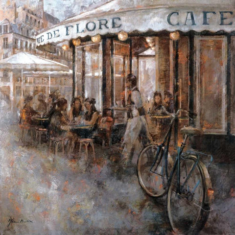 Cafe de Flore Paris Black Ornate Wood Framed Art Print with Double Matting by Martin, Noemi