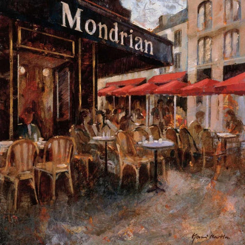 Mondrian Cafe Gold Ornate Wood Framed Art Print with Double Matting by Martin, Noemi