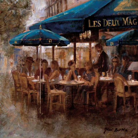 Les Deux Magots White Modern Wood Framed Art Print with Double Matting by Martin, Noemi