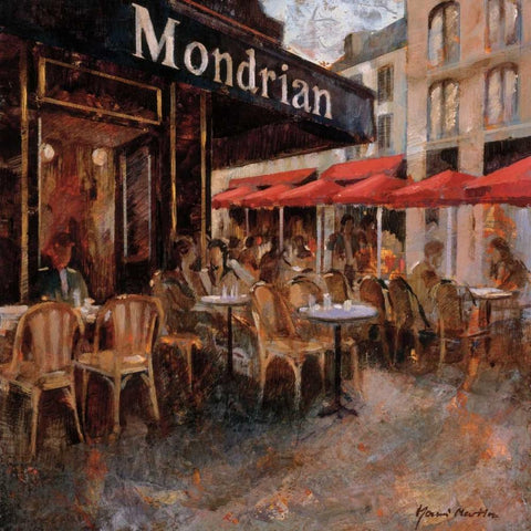 Mondrian Cafe Black Ornate Wood Framed Art Print with Double Matting by Martin, Noemi