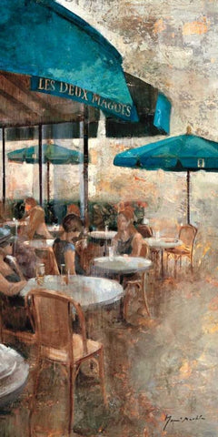 Terraza Cafe Les Deux Magots Black Ornate Wood Framed Art Print with Double Matting by Martin, Noemi