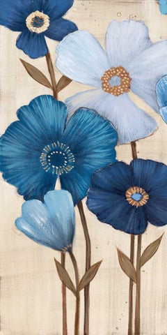 Fleurs Bleues I White Modern Wood Framed Art Print with Double Matting by MAJA