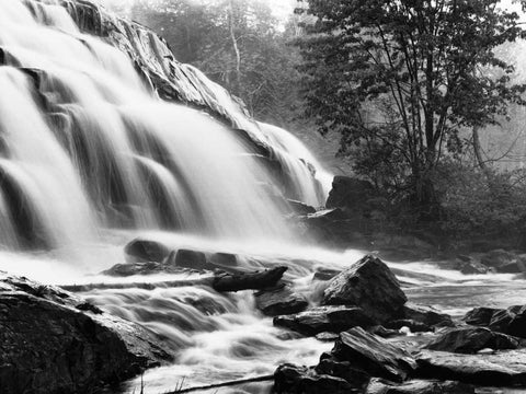 Bond Falls and Rocks White Modern Wood Framed Art Print with Double Matting by Nagler, Monte