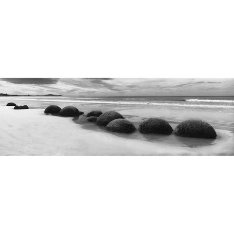 Moeraki Boulders Panorama Gold Ornate Wood Framed Art Print with Double Matting by Nagler, Monte