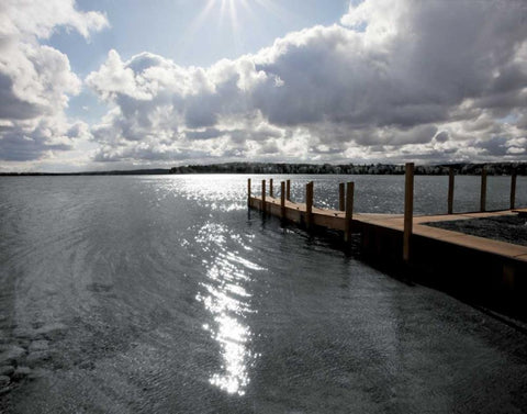 Sunrise at Crooked Lake White Modern Wood Framed Art Print with Double Matting by Nagler, Monte