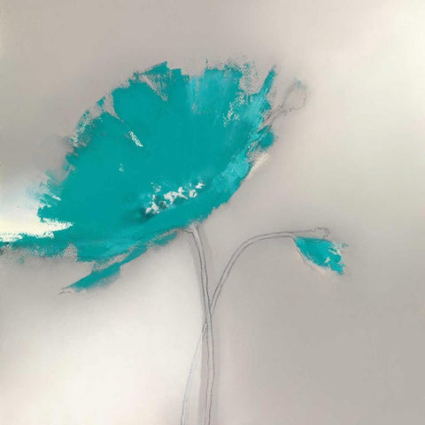 Aqua Platinum Petals I White Modern Wood Framed Art Print by Prior, J.P.