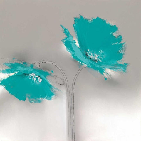 Aqua Platinum Petals II Black Modern Wood Framed Art Print with Double Matting by Prior, J.P.