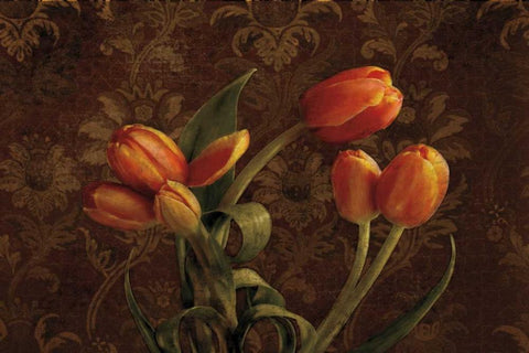 Fleur de lis Tulips Black Ornate Wood Framed Art Print with Double Matting by Pahl, Janel