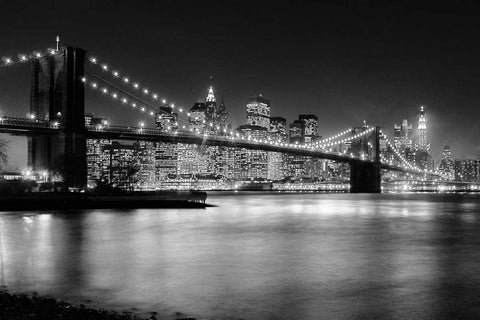 NYC Nights White Modern Wood Framed Art Print with Double Matting by Papiorek, Nina