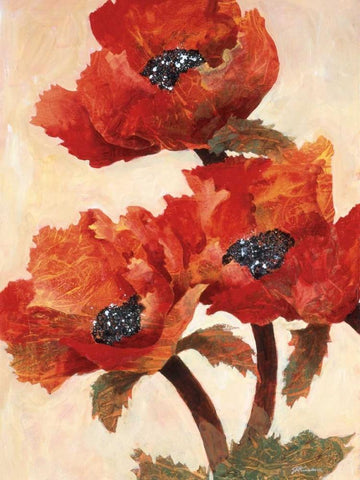 Poppies I Black Ornate Wood Framed Art Print with Double Matting by Kamikura, Joyce