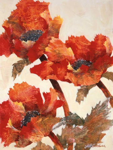 Poppies II Black Ornate Wood Framed Art Print with Double Matting by Kamikura, Joyce