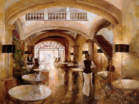 Patio Cappucino Black Ornate Wood Framed Art Print with Double Matting by Martin, Noemi