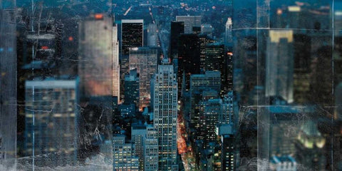 Blue Manhattan White Modern Wood Framed Art Print with Double Matting by Bailey, Nathan