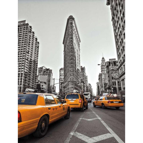 New York Taxis Black Modern Wood Framed Art Print with Double Matting by Frank, Assaf