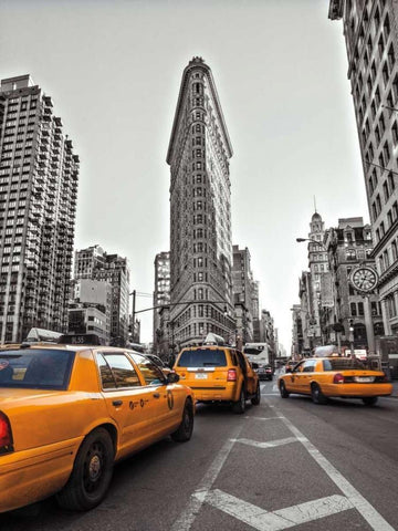 New York Taxis White Modern Wood Framed Art Print with Double Matting by Frank, Assaf