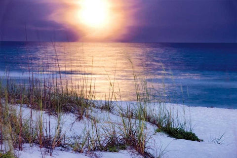 Pensacola Moonrise White Modern Wood Framed Art Print with Double Matting by Jones, Mike