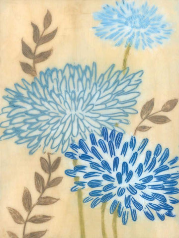 Blue Blooms I Black Ornate Wood Framed Art Print with Double Matting by MAJA
