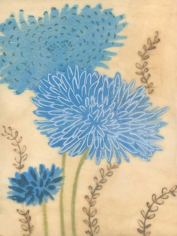 Blue Blooms II White Modern Wood Framed Art Print with Double Matting by MAJA