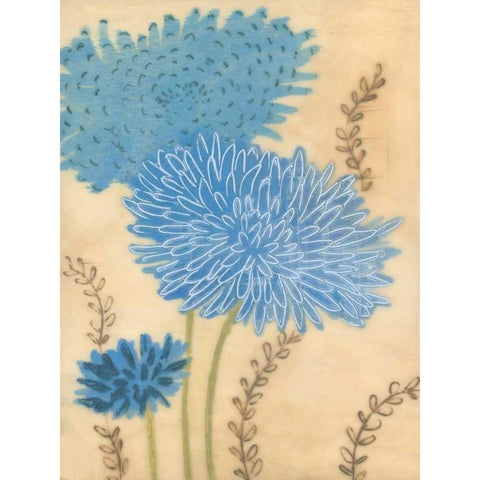 Blue Blooms II Black Modern Wood Framed Art Print by MAJA