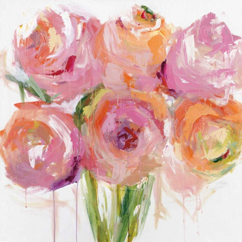 Pink Peonies White Modern Wood Framed Art Print by Bell, Emma