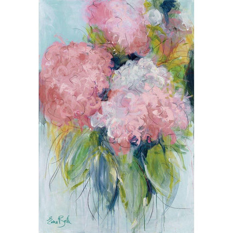 Pink Hydrangeas Gold Ornate Wood Framed Art Print with Double Matting by Bell, Emma