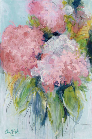 Pink Hydrangeas White Modern Wood Framed Art Print with Double Matting by Bell, Emma