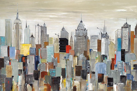 New York Skyline White Modern Wood Framed Art Print with Double Matting by Kadmiri, Aziz