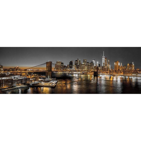 New York Panoramic Gold Ornate Wood Framed Art Print with Double Matting by Frank, Assaf