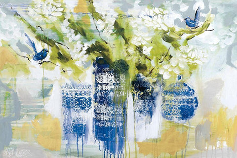 Blue Wrens White Modern Wood Framed Art Print with Double Matting by Jones, A.