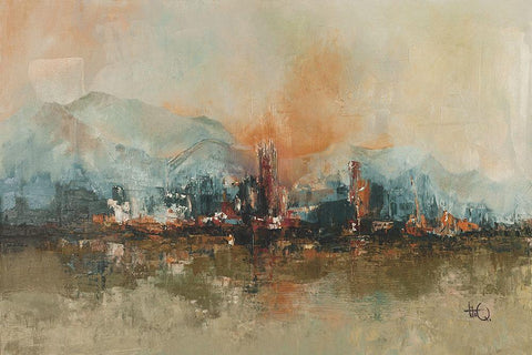 Mountain City Black Ornate Wood Framed Art Print with Double Matting by Quintero, Tita