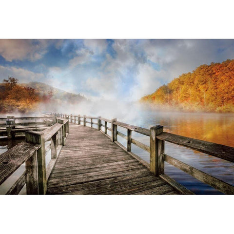 Dancing Fog At The Lake Black Modern Wood Framed Art Print with Double Matting by Celebrate Life Gallery