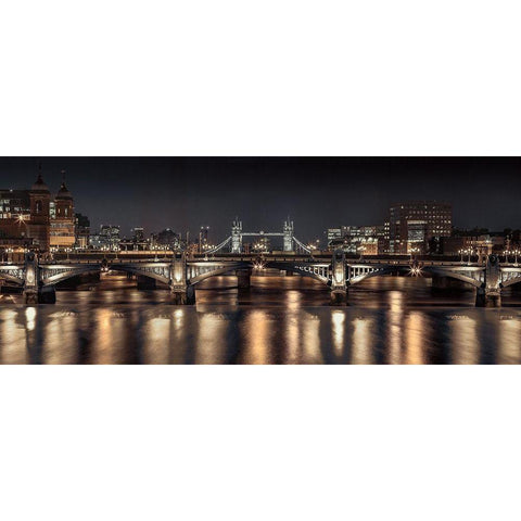 London Glow Black Modern Wood Framed Art Print with Double Matting by Frank, Assaf