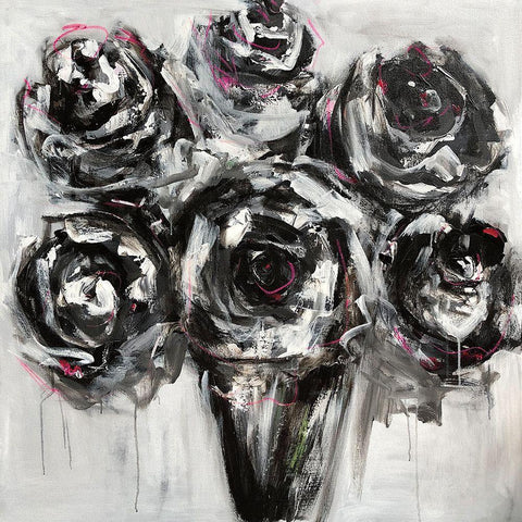 Black Roses Black Modern Wood Framed Art Print with Double Matting by Bell, Emma