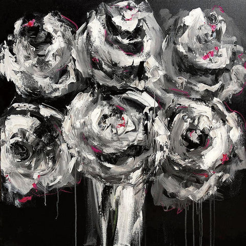 White Roses Black Modern Wood Framed Art Print with Double Matting by Bell, Emma